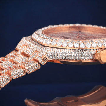 Premium Rose Gold Iced Out Diamond Watch with Full VVS Shine and Luxury Hip Hop Style Gurukrupa-Gems