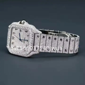 Presenting a attention grabbing stainless steel watch with moissanite diamonds for everyone to admire