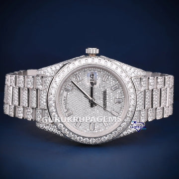 President Belt 41 mm Customized Pass Diamond Tester Full Diamond Watch Gurukrupa-Gems