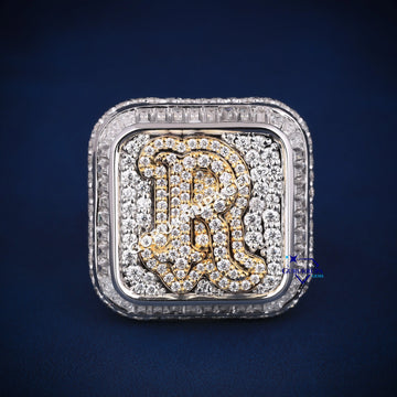 R initial letter diamond hip hop buss down ring Gurukrupa-Gems