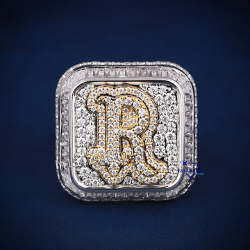 R initial letter diamond hip hop buss down ring - Gurukrupa-Gems