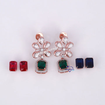 Rose Gold Diamond Necklace Set with Green Emerald Pendant Bridal Luxury Jewelry Gurukrupa-Gems