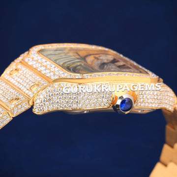 Rose Silver Moissanite Stainless Steel Iced Out Roman Numeral Dial Watch for Unisex Gurukrupa-Gems