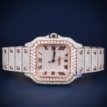Rose and white stainless steel fully iced out diamond watch Gurukrupa-Gems