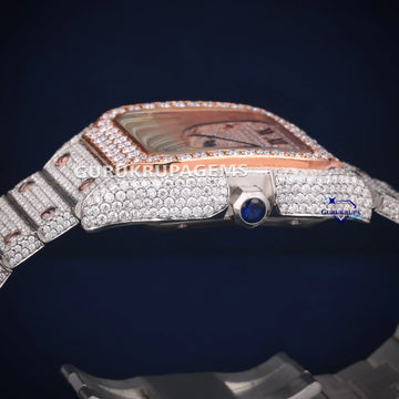 Rose and white stainless steel fully iced out diamond watch Gurukrupa-Gems