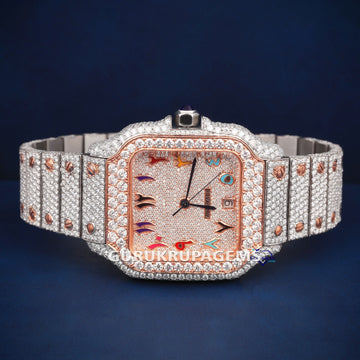 Rose gold moissanite watch fully iced with unique multicolor details for standout style Gurukrupa-Gems