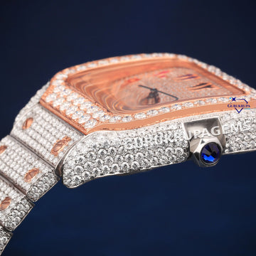 Rose gold moissanite watch fully iced with unique multicolor details for standout style Gurukrupa-Gems