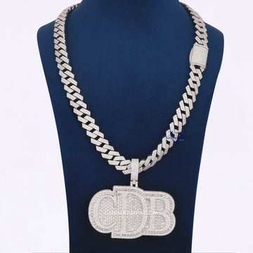 Round And Baguette Cut Diamond Pendant With Small Round Diamond Chain In 14KT White Gold Gurukrupa-Gems