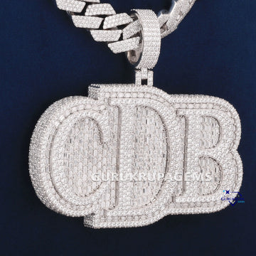 Round And Baguette Cut Diamond Pendant With Small Round Diamond Chain In 14KT White Gold Gurukrupa-Gems