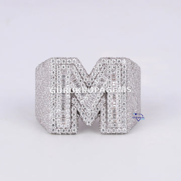 Round and baguette cut lab grown hiphop custom letter ring for men women Gurukrupa-Gems