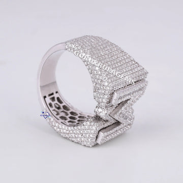 Round and baguette cut lab grown hiphop custom letter ring for men women Gurukrupa-Gems
