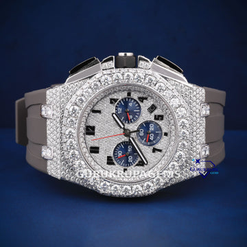 Rubber strap grey belt half iced out watch Gurukrupa-Gems