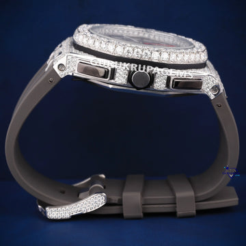 Rubber strap grey belt half iced out watch Gurukrupa-Gems