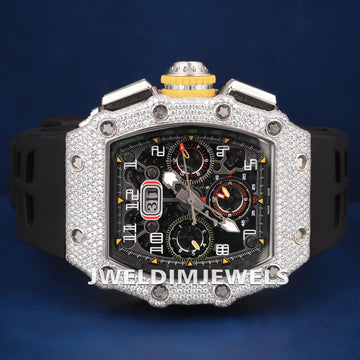 Silver Yellow Two Tone Full Iced Out VVS Diamond Custom Arabic Dial 41mm Luxury watches for Mens Gurukrupa-Gems