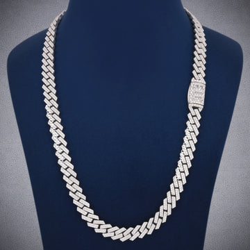 Silver & Yellow Gold Two Tone 14mm 24 Inch Iced Out Cuban Link Chain Necklace Gurukrupa-Gems