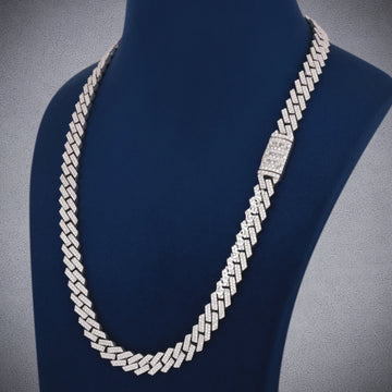 Silver & Yellow Gold Two Tone 14mm 24 Inch Iced Out Cuban Link Chain Necklace Gurukrupa-Gems