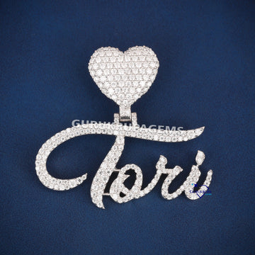 Small Round Cut Diamond Letter Pendant In 14KT White Gold - Gurukrupa-Gems