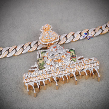 Small Round Cut Lab Diamond Custom Design Pendant With Chain In 14KT Gold Gurukrupa-Gems