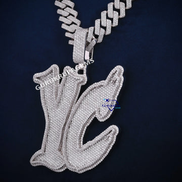 Small Round Cut Lab Diamond Custom Made Pendant With Chain In 14KT White Gold Gurukrupa-Gems