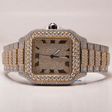Special design for men this moissanite diamond watch has a square dial bezel setting and Roman numerals