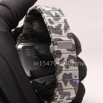 Special watch crafted for men features a stainless steel frame adorned with moissanite diamonds-Gurukrupa-Gems