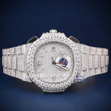 Specialized Chronograph Full White VVS Diamond HipHop Watch Gurukrupa-Gems