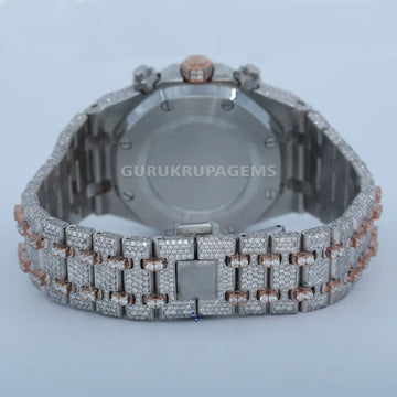 Stainless steel watch featuring three inner chronograph dials each with labgrown diamonds of VVS clarity Gurukrupa-Gems