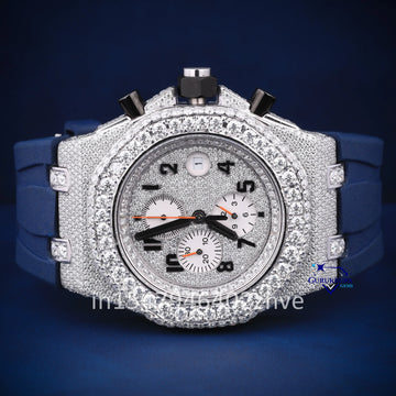 Stunning beauty of a moissanite diamond watch with a unique 3 chronograph styled