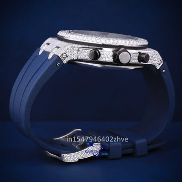 Stunning beauty of a moissanite diamond watch with a unique 3 chronograph styled