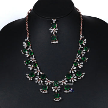 Stylish green gemstone lab grown diamond necklace for women in 14 kt rose gold Gurukrupa-Gems
