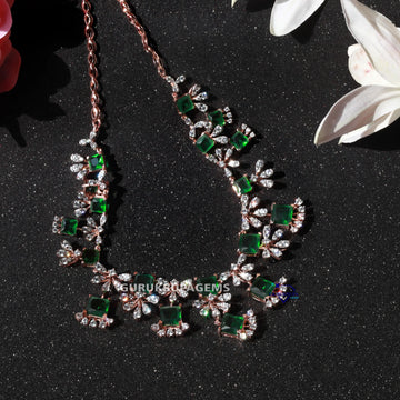 Stylish green gemstone lab grown diamond necklace for women in 14 kt rose gold Gurukrupa-Gems