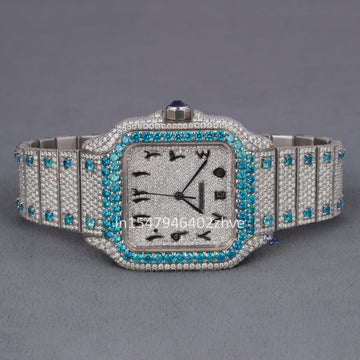 Stylish square dial blue diamond hip hop diamond watch-Gurukrupa-Gems