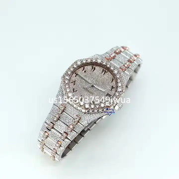 Stylish two tone hip hop diamond watch with moissanite diamonds giving it a fancy and expensive look