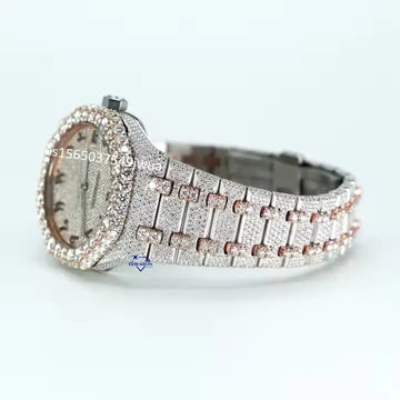 Stylish two tone hip hop diamond watch with moissanite diamonds giving it a fancy and expensive look