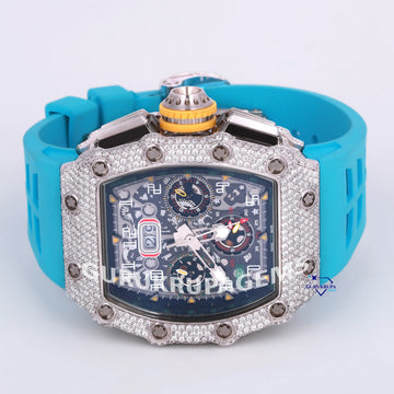 Stylishly crafted this sky blue rubber belt watch stainless steel with vvs clarity lab grown diamonds Gurukrupa-Gems