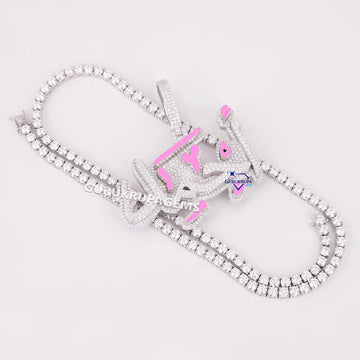 Tennis Chain With Personalized Arabic Letter Diamond Pendant In 14KT Gold Gurukrupa-Gems