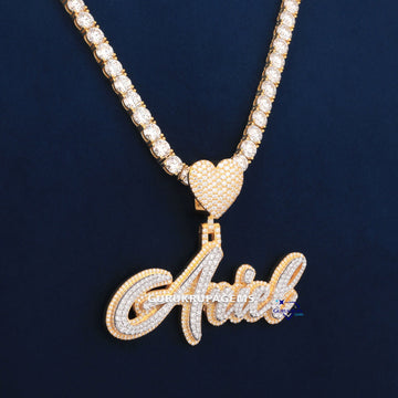 Tennis Diamond Chain With Small Letter Diamond Pendant In 14K Gold Gurukrupa-Gems