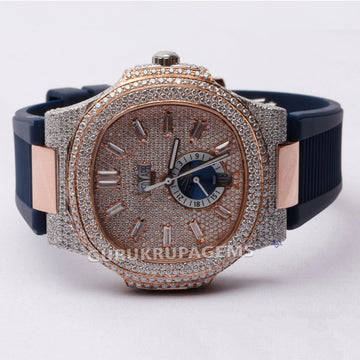 The latest design features a moissanite watch with one dial inside a dial complemented by a rubber strap Gurukrupa-Gems