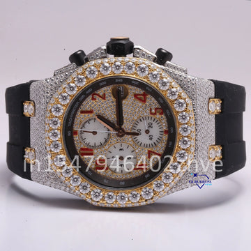 This rubber-strap watch with three dials inside is highly attractive, crafted with captivating moissanite diamonds
