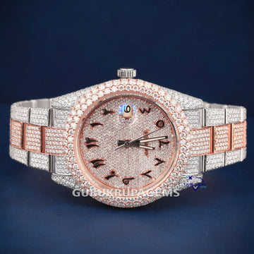 Two Tone Arabic Dial Men Hip Hop Diamond Watch Gurukrupa-Gems
