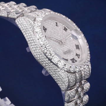 Two Tone Blue Dial Rose Gold Plated Watch Iced Out VVS Moissanite Diamond Luxury Dual Collection Gurukrupa-Gems