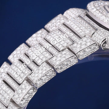 Two Tone Blue Dial Rose Gold Plated Watch Iced Out VVS Moissanite Diamond Luxury Dual Collection Gurukrupa-Gems