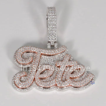 Two Tone Diamond Pendant with 14 kt rose gold Hand Crafted Lab Created Diamond Pendant For Hip Hop jewelry