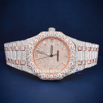 Two Tone Hip Hop Diamond Watch Fully Iced Out Lab Created Round And Baguette Cut Diamond Watch Gurukrupa-Gems