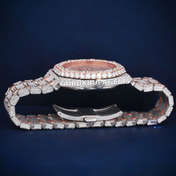 Two Tone Hip Hop Diamond Watch Fully Iced Out Lab Created Round And Baguette Cut Diamond Watch Gurukrupa-Gems