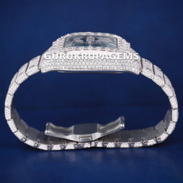 Two Tone Iced Out Diamond Watch with Multicolor Roman Numerical Dial and Custom Silver Rose Gold Color Bezel Watches Gurukrupa-Gems