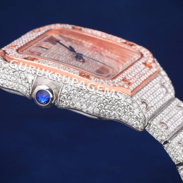 Iced Out Skeleton Two Tone Rose Gold Color Dial Customized Silver VVS Diamond Hip Hop Skeleton Watches for Men Gurukrupa-Gems