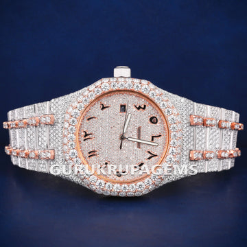 Two Tone Iced Watches Mens Silver Yellow Full Diamond Watches in Customized VVS Moissanite Watch Gurukrupa-Gems