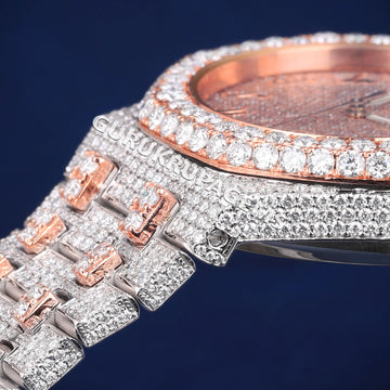 Two Tone Iced Watches Mens Silver Yellow Full Diamond Watches in Customized VVS Moissanite Watch Gurukrupa-Gems