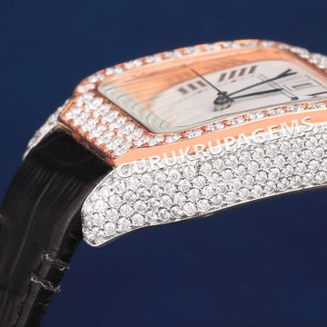 Two Tone Rose & Silver Fully Iced Out Diamond Watch with Roman Dial VVS Clarity Gurukrupa-Gems